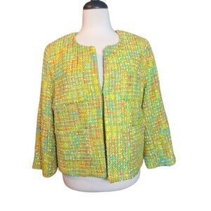 Vintage Zacharee Women's 14 Green Tweed Lined Blazer Jacket 3/4 Sleeve